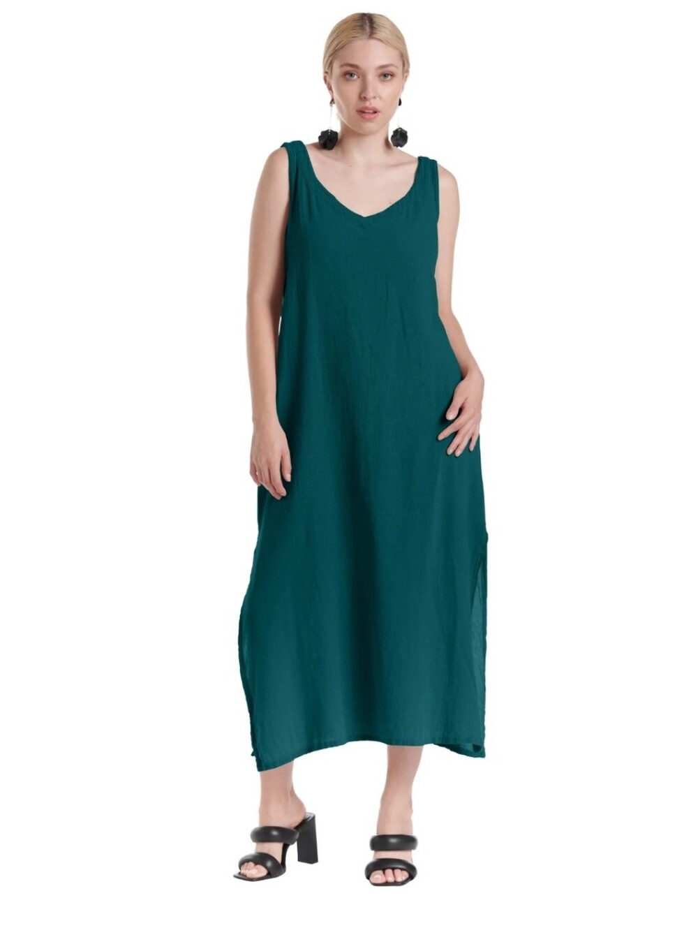 Oh My Gauze Sangria Tank Dress In Pine Green Blue Teal XS Small Lagenlook Size 0